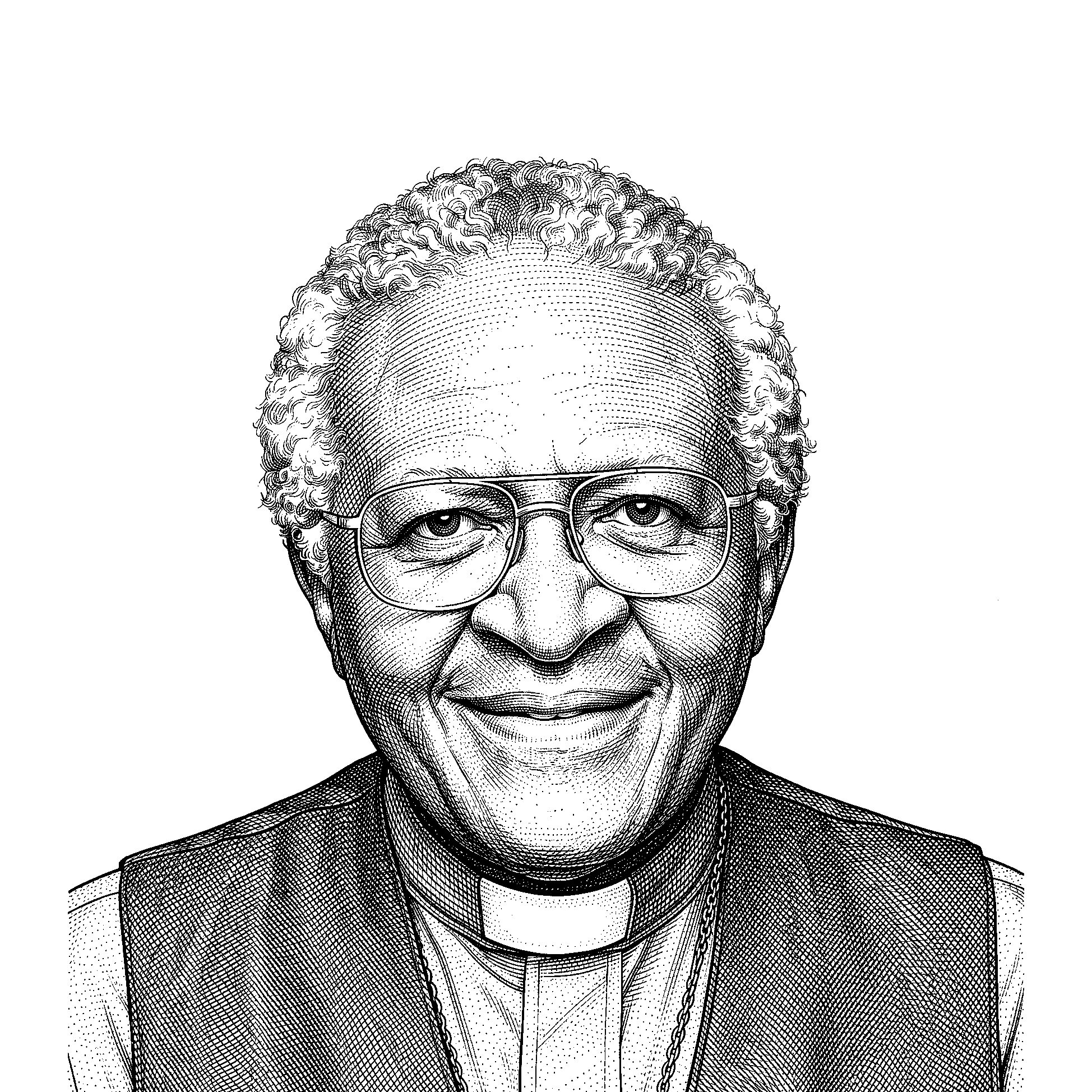 Hedcut portrait of Desmond Tutu