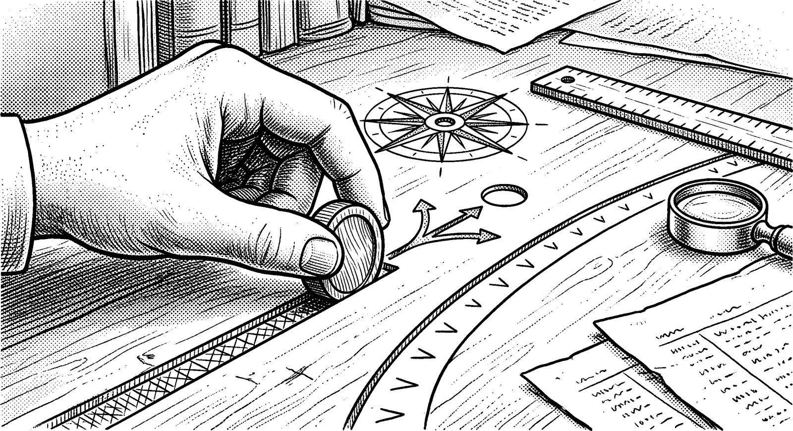 Hedcut illustration of Agency is not a decorative trait but the condition for moral life: choices that can genuinely be made, and therefore genuinely be owned.