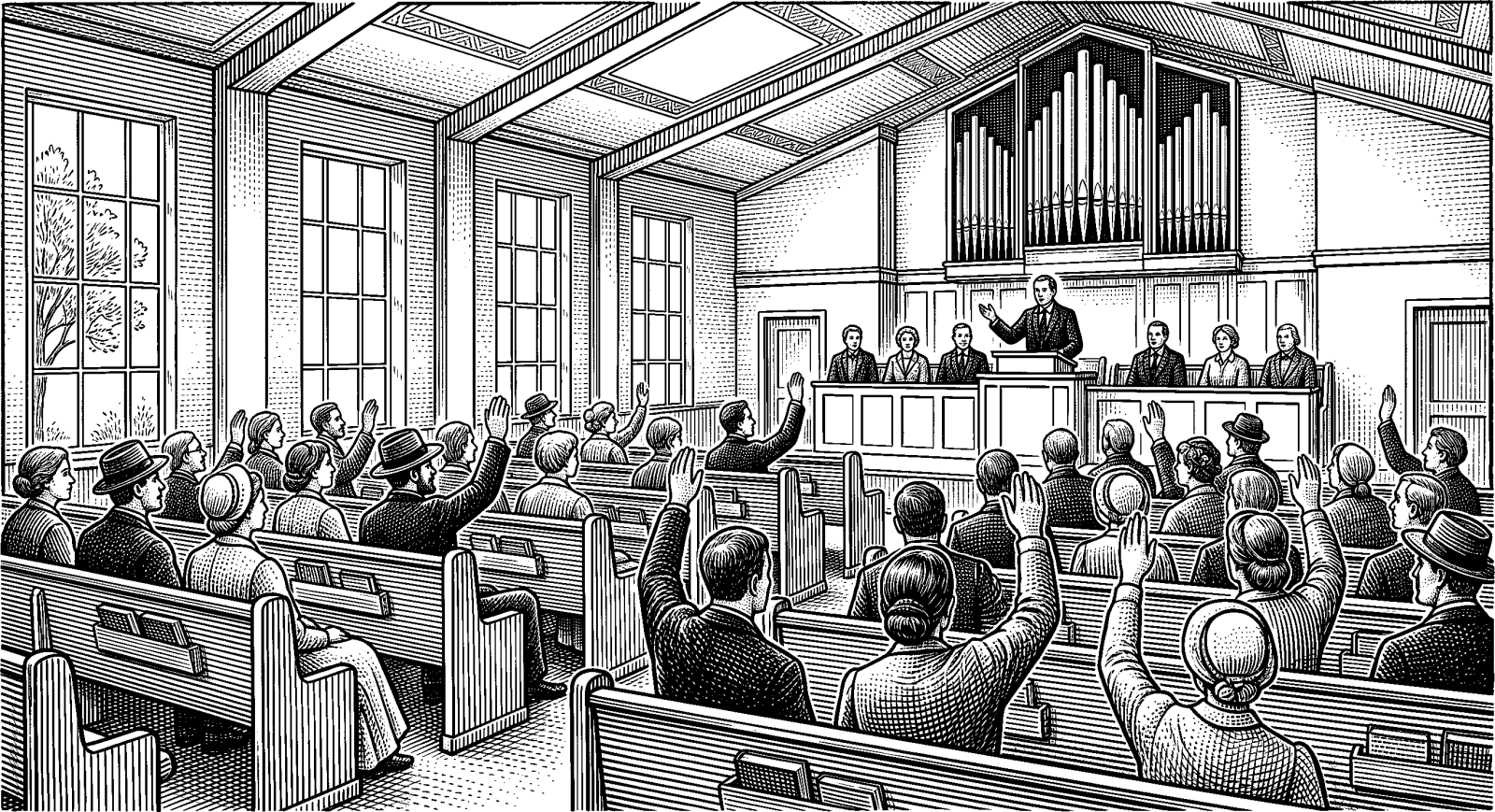 Hedcut illustration of In the common-consent tradition, legitimate authority is treated as something mediated through collective assent rather than imposed unilaterally, so that governance remains answerable to those it binds.