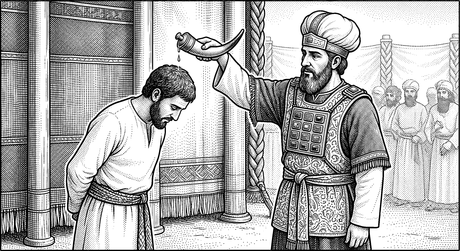 Hedcut illustration of In the *qadash* tradition, holiness is achieved through separation set for divine purpose, a pattern that treats sacredness as something configured in ordinary life rather than abstracted away from it.