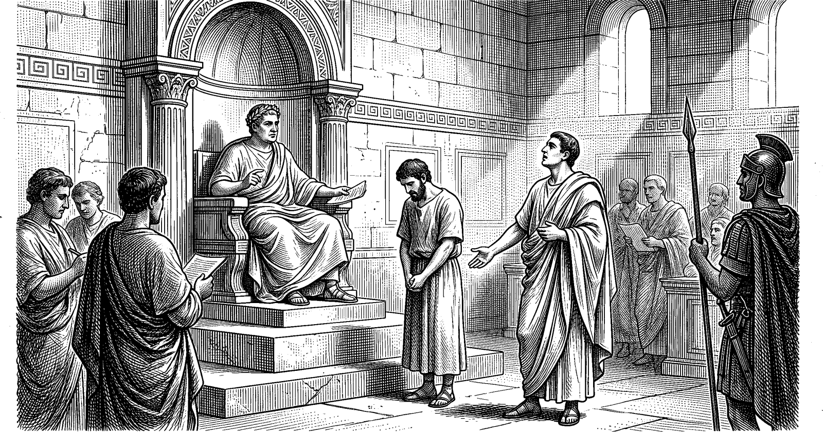 Hedcut illustration of In ancient courts, advocacy meant more than concern; it meant presence beside the defendant and a willingness to stake one’s standing on another’s cause.