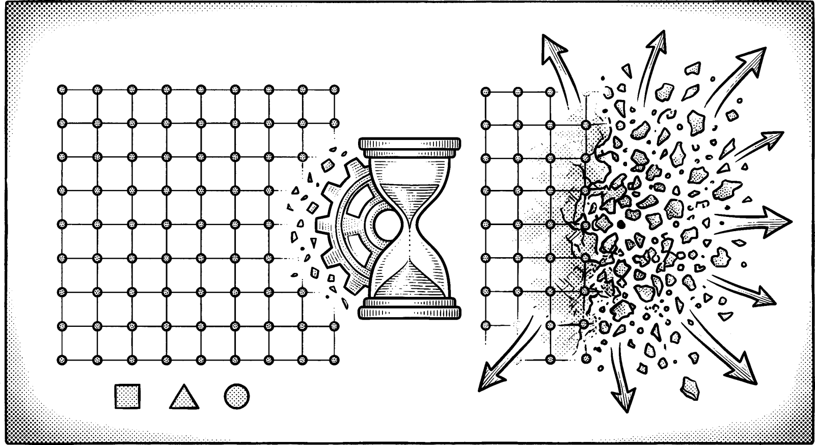 Hedcut illustration of When complexity dissolves, life loses the very pathways by which it can expand and learn. Entropy is not merely a concept—it is the slow, physical pressure against flourishing.
