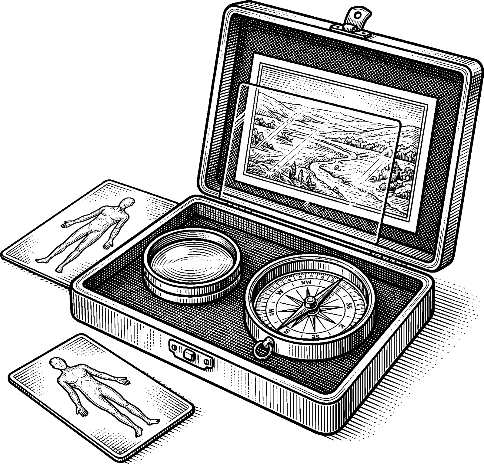 Hedcut illustration of When the world is declared good and embodied life is central, the impulse to enhance perception leans toward stewardship, not escape.