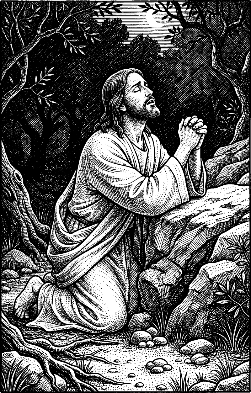 Hedcut illustration of Comfort is promised as companionship under pressure: the Spirit is pictured as a continuing defender who stays close when the world turns hostile.