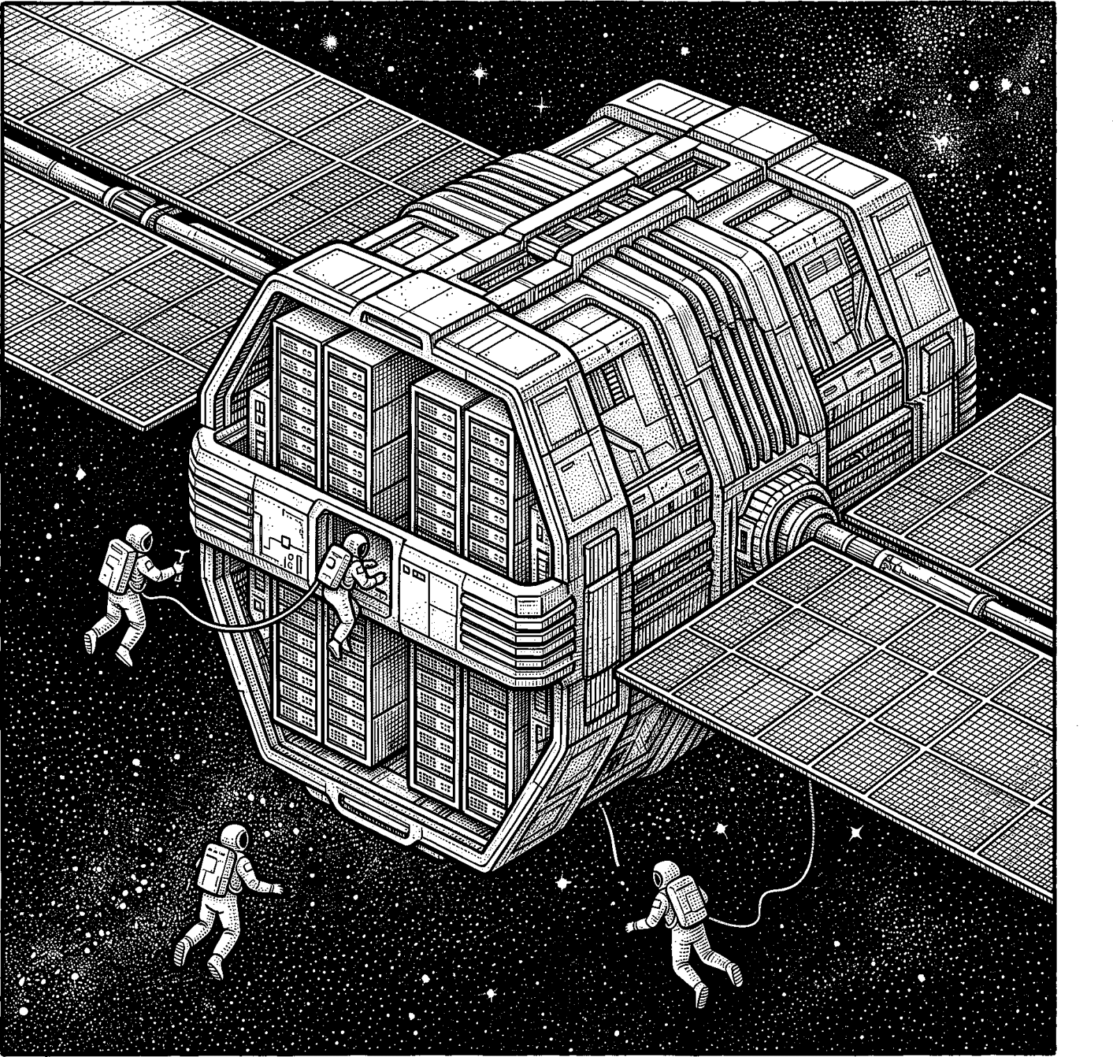 Hedcut illustration of Energy flow through an industrial system: scarcity yields to engineering when power becomes abundant.