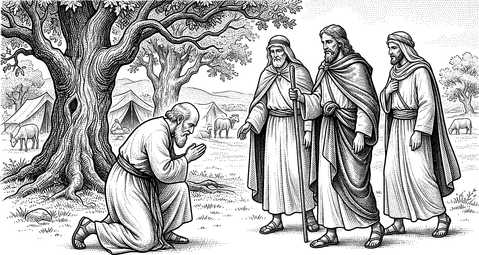 Hedcut illustration of The linguistic approach to angels argues that *aggelos* and *mal'ach* point first to a messenger’s role, so the biblical text defines these personages by commission rather than by a fixed, self-standing category of being.