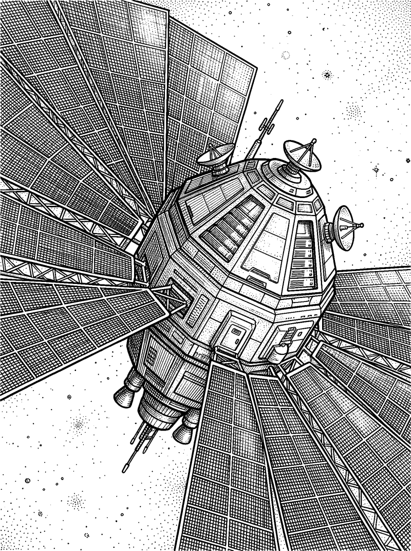 Hedcut illustration of Energy flow through an industrial system: scarcity yields to engineering when power becomes abundant.
