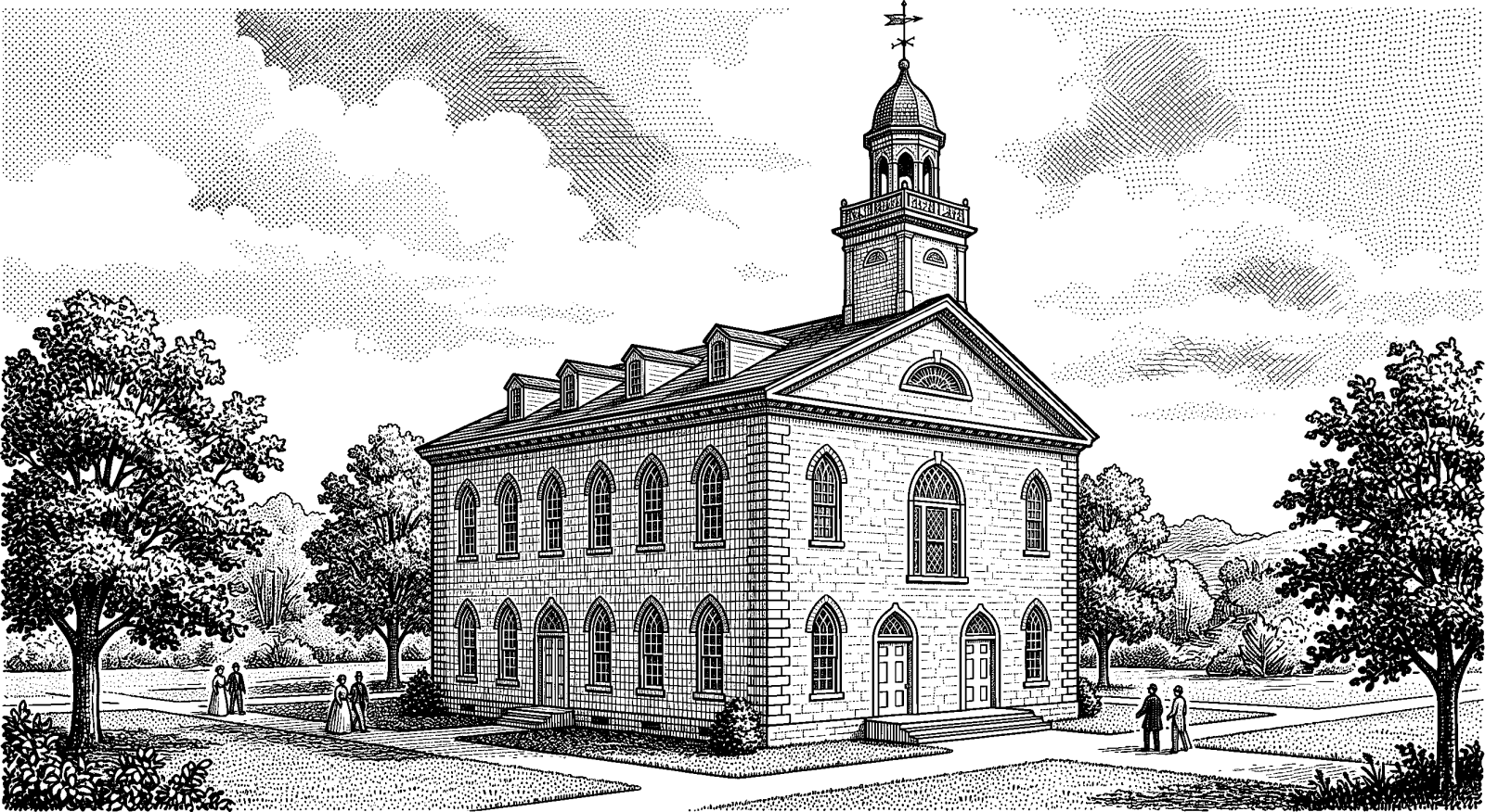 Hedcut illustration of Latter-day Saint theology frames creation as God’s organizing work, drawing on the scriptural idea of matter arranged rather than made from nothing.