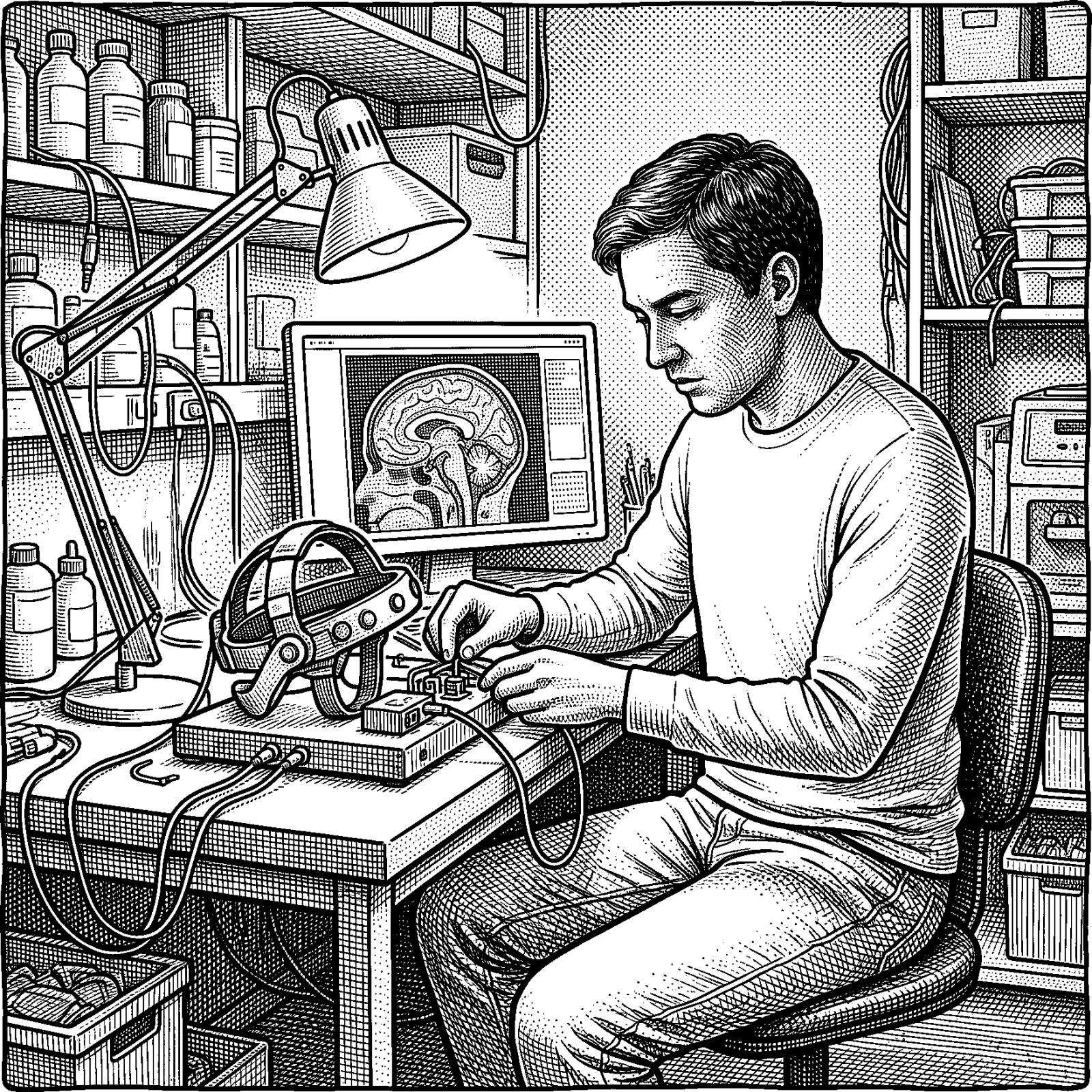 Hedcut illustration of Critics compare mind uploading to an escape from embodiment, while Restoration teaching stresses the soul as spirit and body rather than a disembodied self.