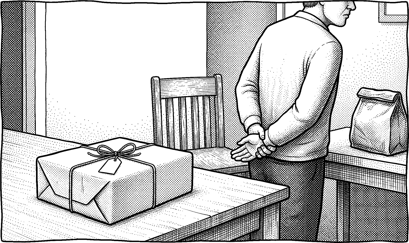 Hedcut illustration of D&C 88:33 teaches that a gift can be bestowed yet remain unreceived—when that happens, the recipient neither rejoices in what is given nor in the giver.