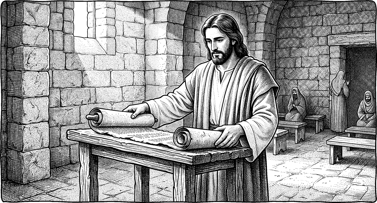 Hedcut illustration of Scripture describes freedom as something God grants and law protects, tied to agency and truth (John 8:32; D&C 98:8).