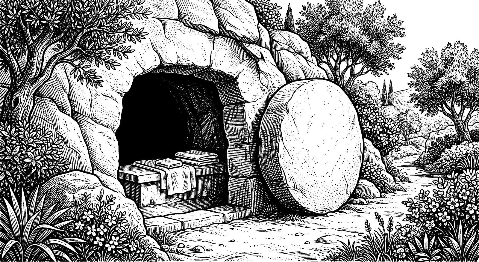Hedcut illustration of The text frames death as irreversible without divine intervention, while Latter-day Saint teaching holds that the Atonement addresses both physical mortality and the separation it brings.