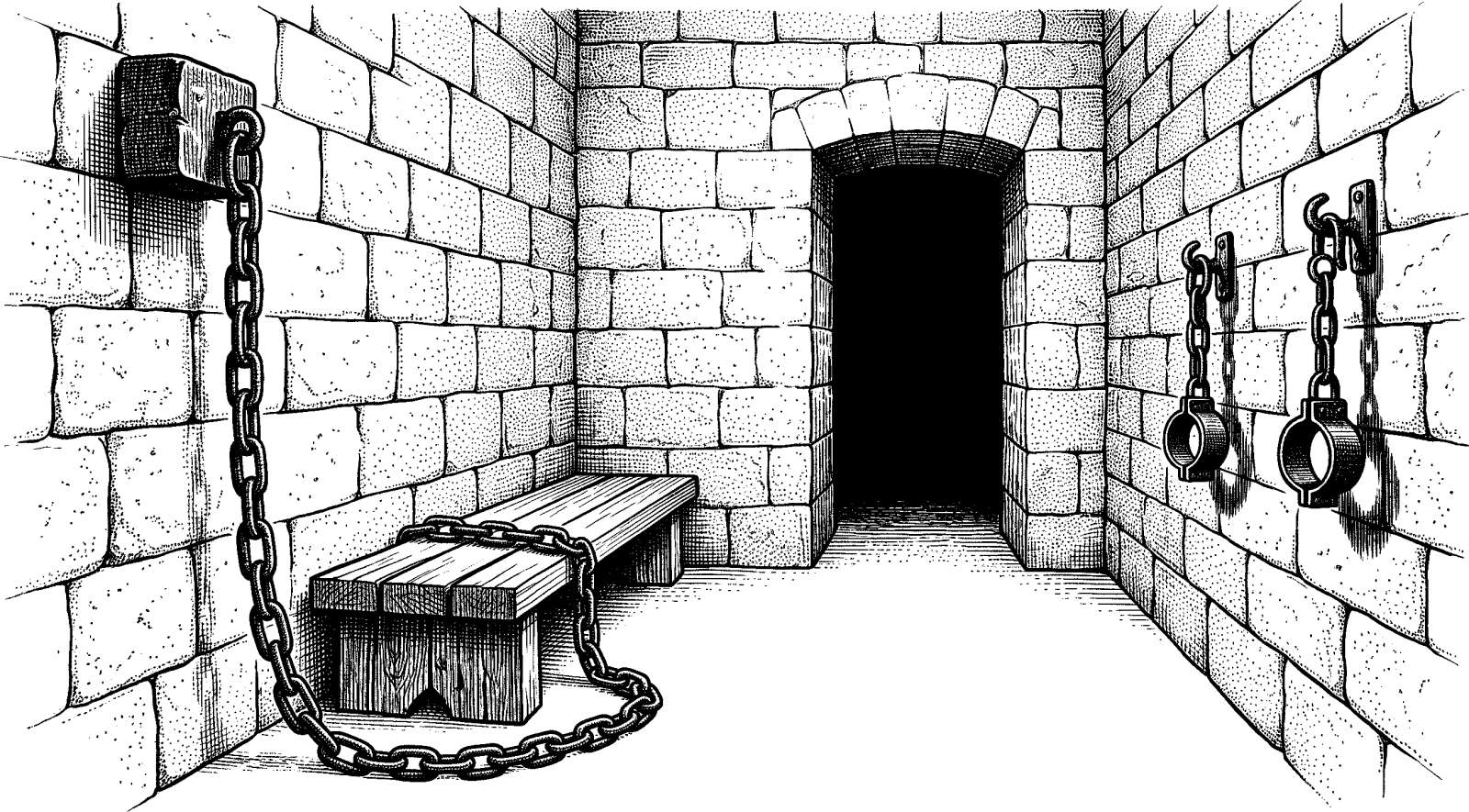 Hedcut illustration of In Alma 12 and 2 Nephi 2, the scriptural tradition describes captivity as a constraint on freedom, not merely a metaphor for inner struggle.