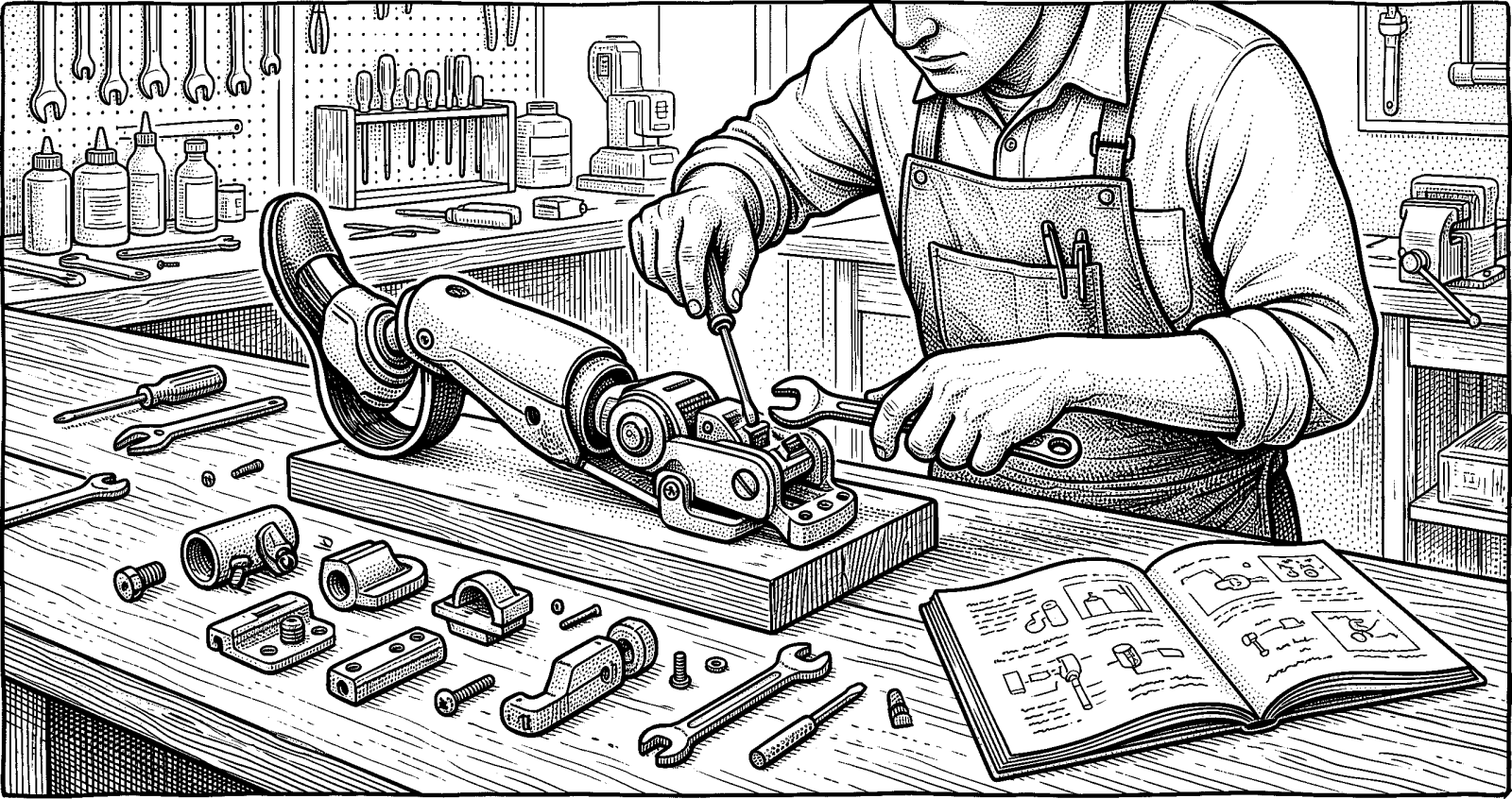 Hedcut illustration of The entry argues that technological “morphological freedom” requires repairable tools and support that outlast any one company, because dependence shrinks agency.