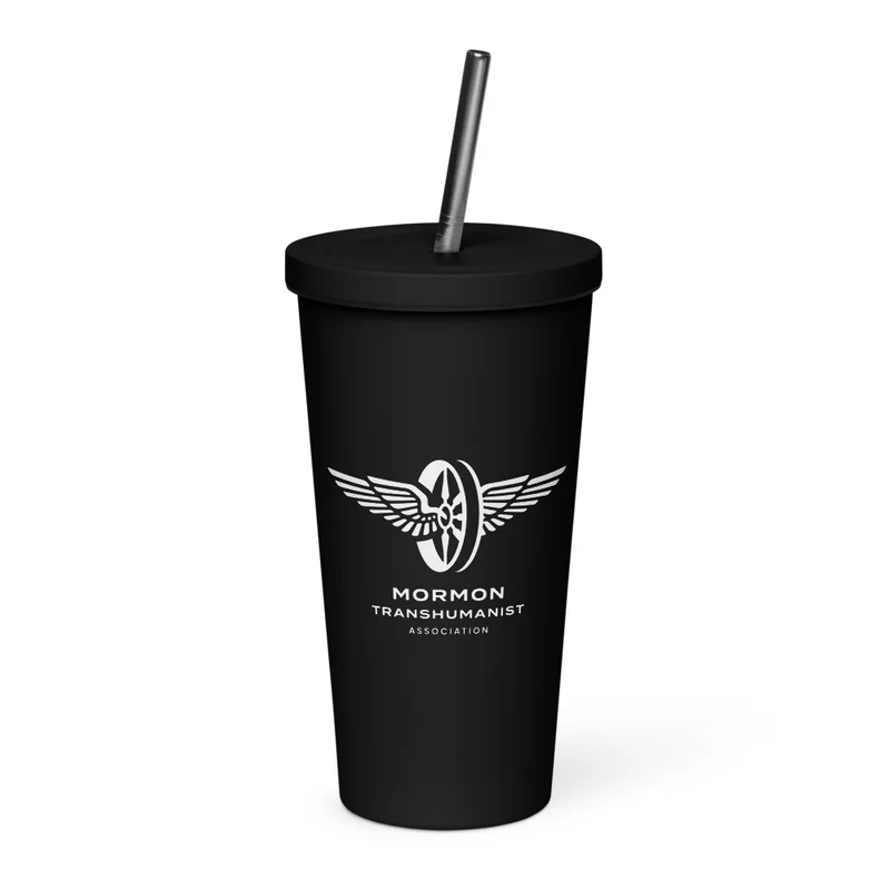 Insulated Tumbler with Straw in Black with White logo