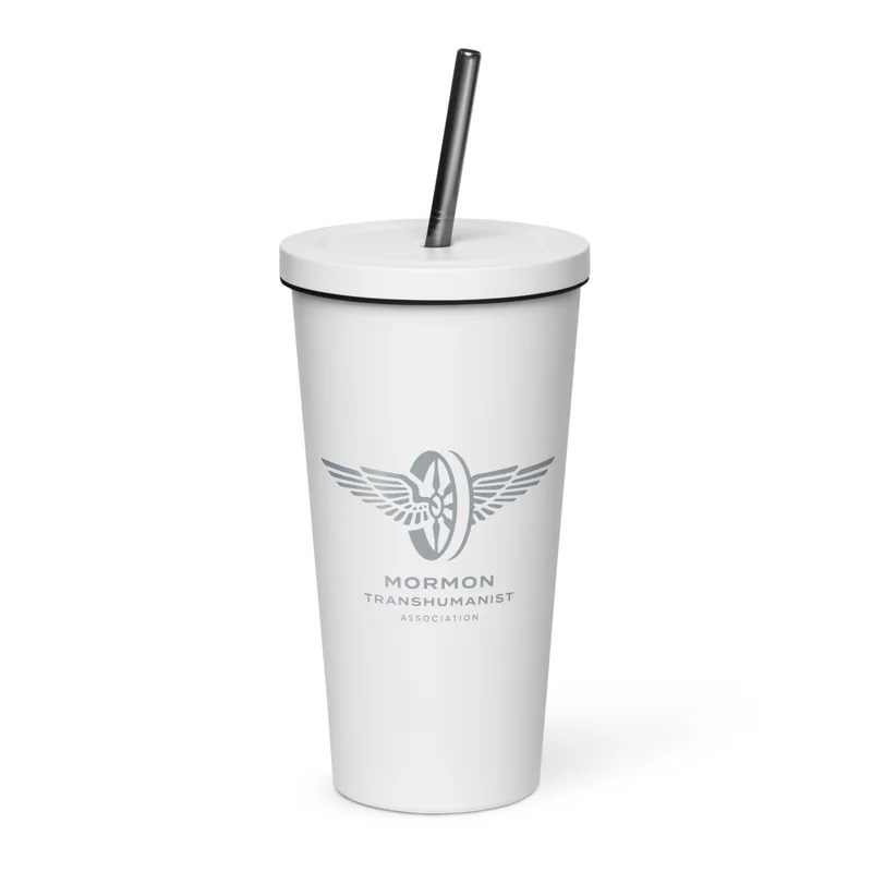 Insulated Tumbler with Straw in White with Grey logo