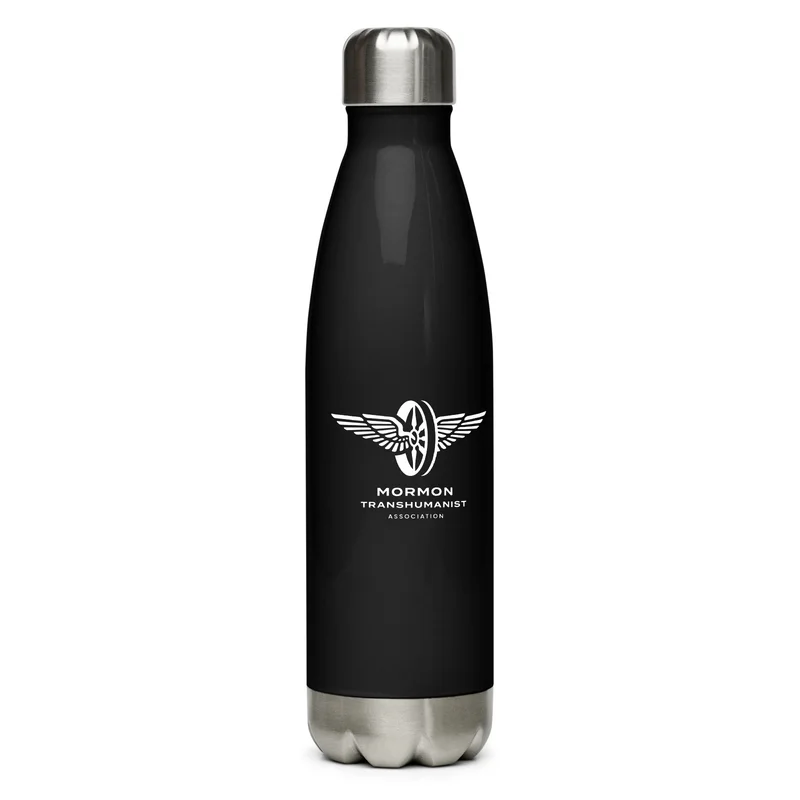Stainless Steel Water Bottle in Black with White logo