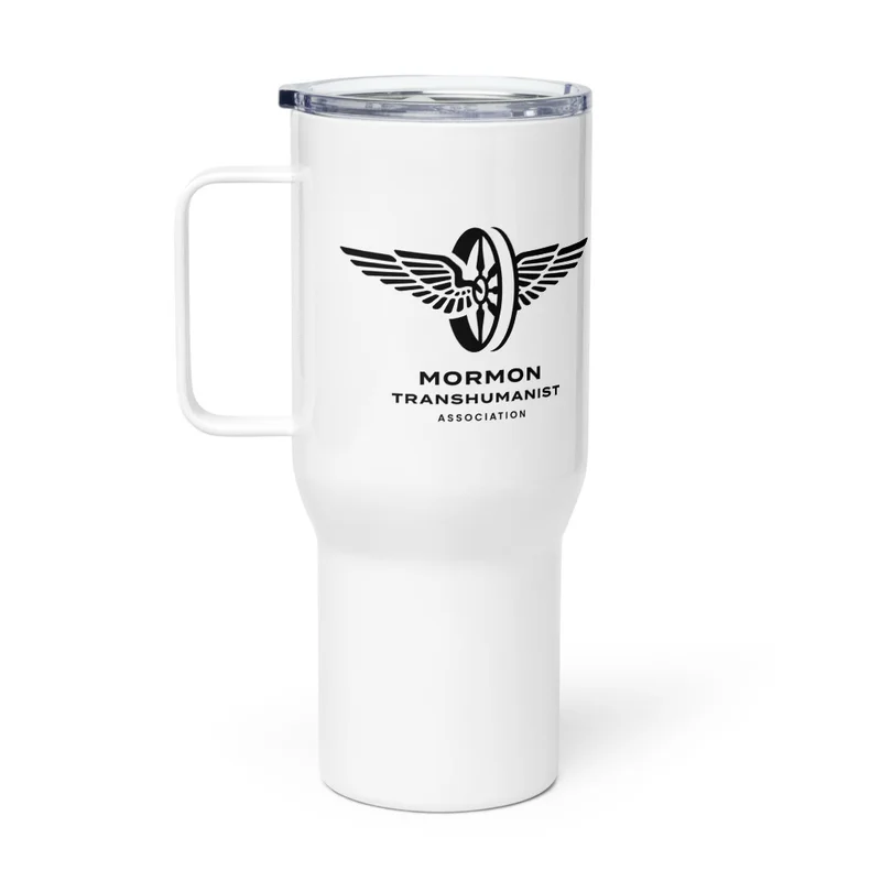 Travel Mug with a Handle in White with Black logo