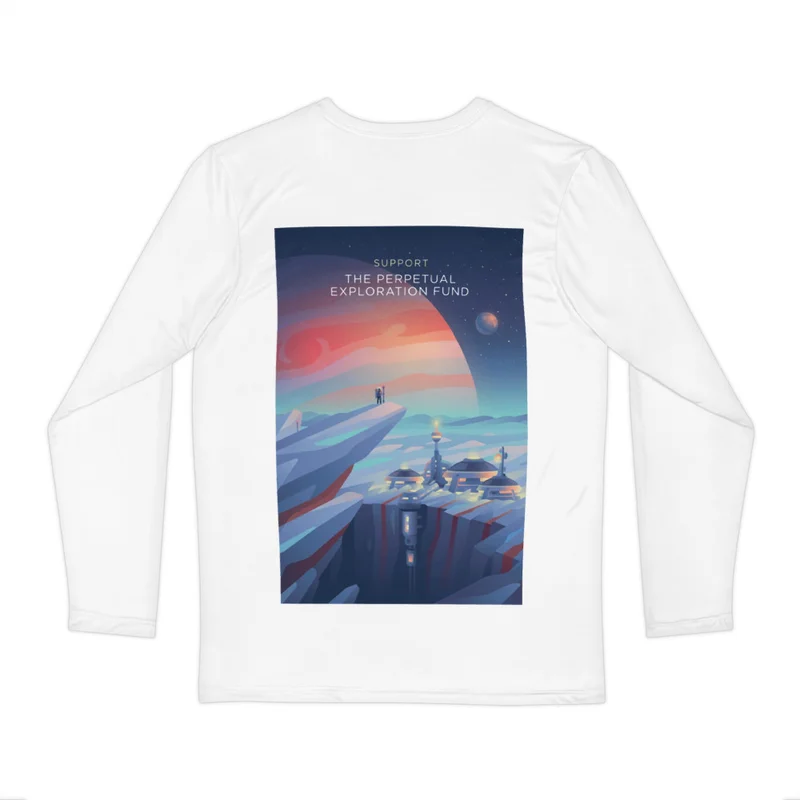 Perpetual Exploration Men's Long Sleeve Shirt, back view with Perpetual Exploration poster art