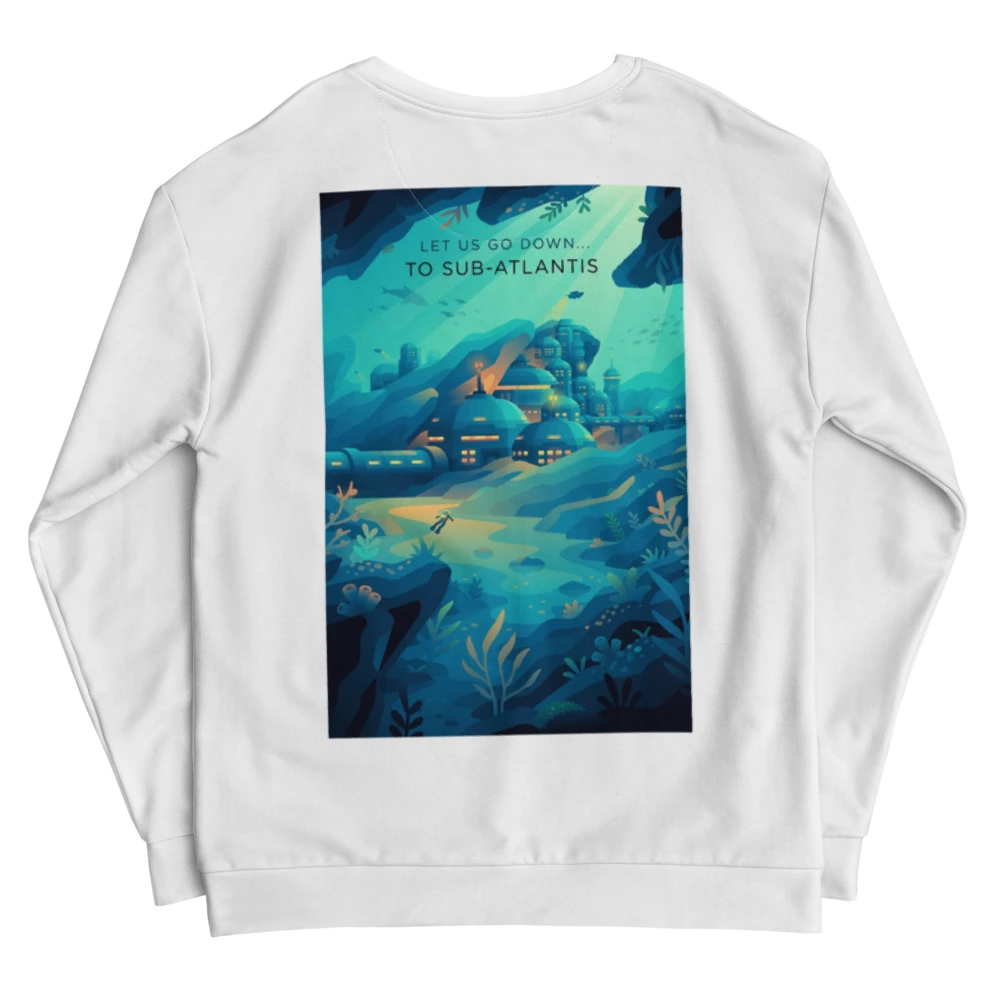 Let Us Go Down Recycled Unisex Sweatshirt, back view with Let Us Go Down poster art