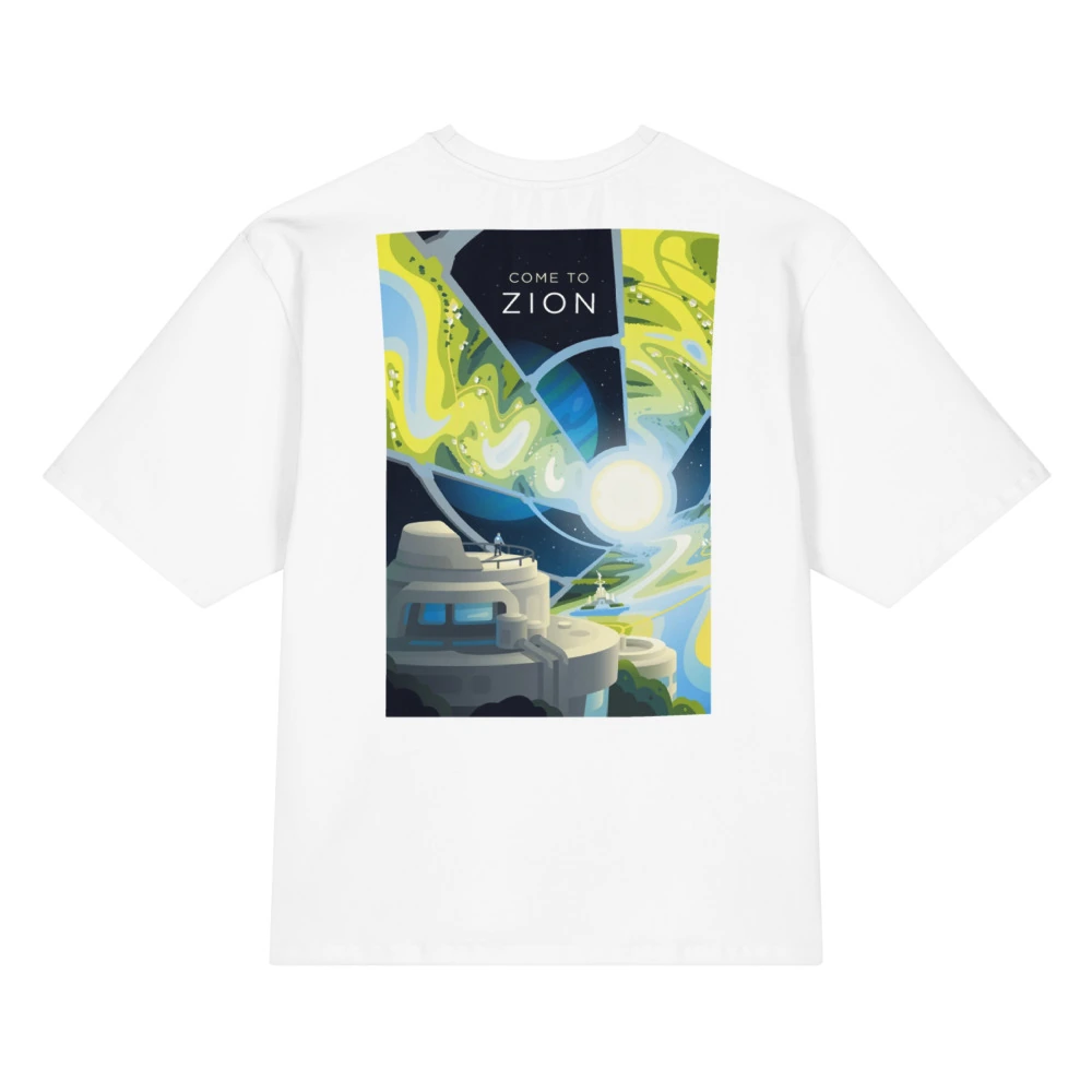Come to Zion Oversized Cotton T-Shirt, back view with Come to Zion poster art