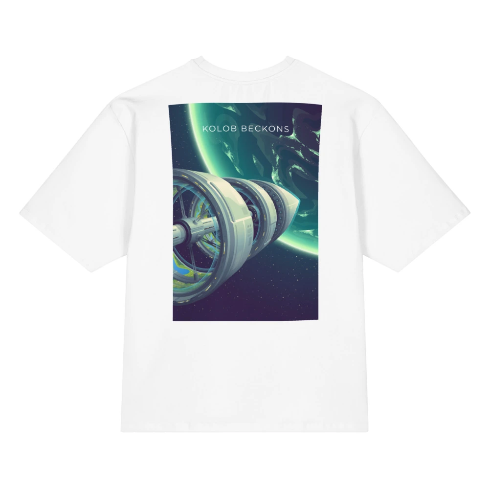 Kolob Beckons Oversized Cotton T-Shirt, back view with Kolob Beckons poster art
