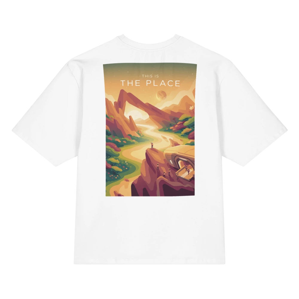 This Is the Place Oversized Cotton T-Shirt, back view with This Is the Place poster art