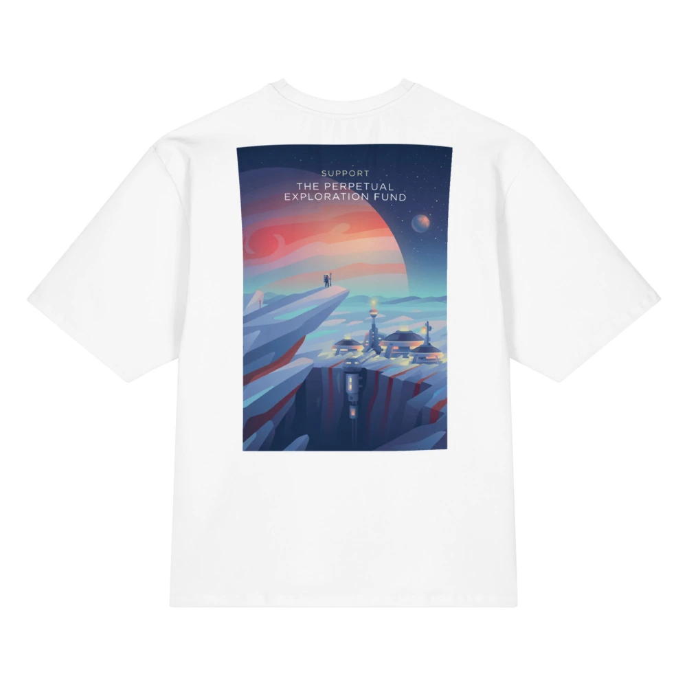 Perpetual Exploration Oversized Cotton T-Shirt, back view with Perpetual Exploration poster art