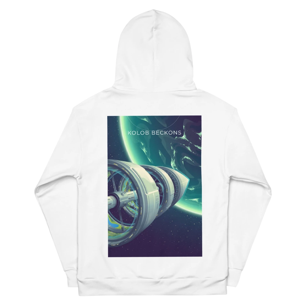 Kolob Beckons Recycled Unisex Hoodie, back view with Kolob Beckons poster art