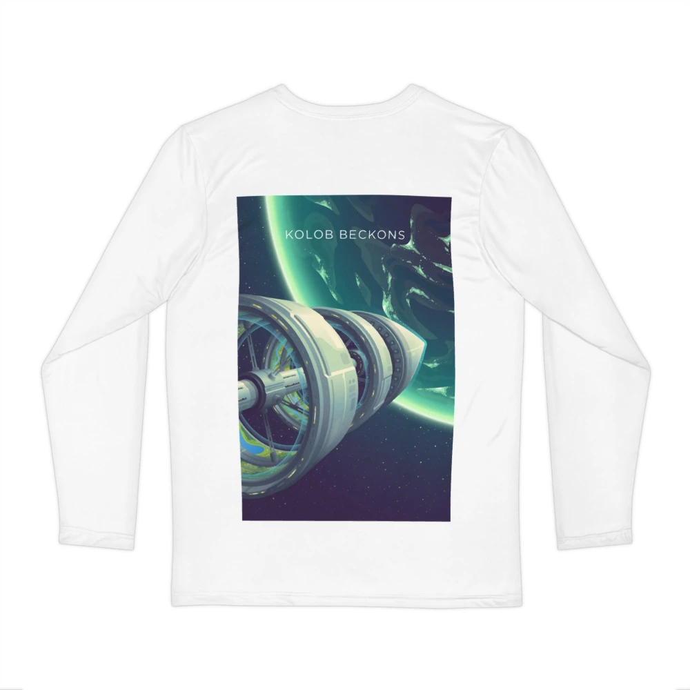 Kolob Beckons Men's Long Sleeve Shirt, back view with Kolob Beckons poster art