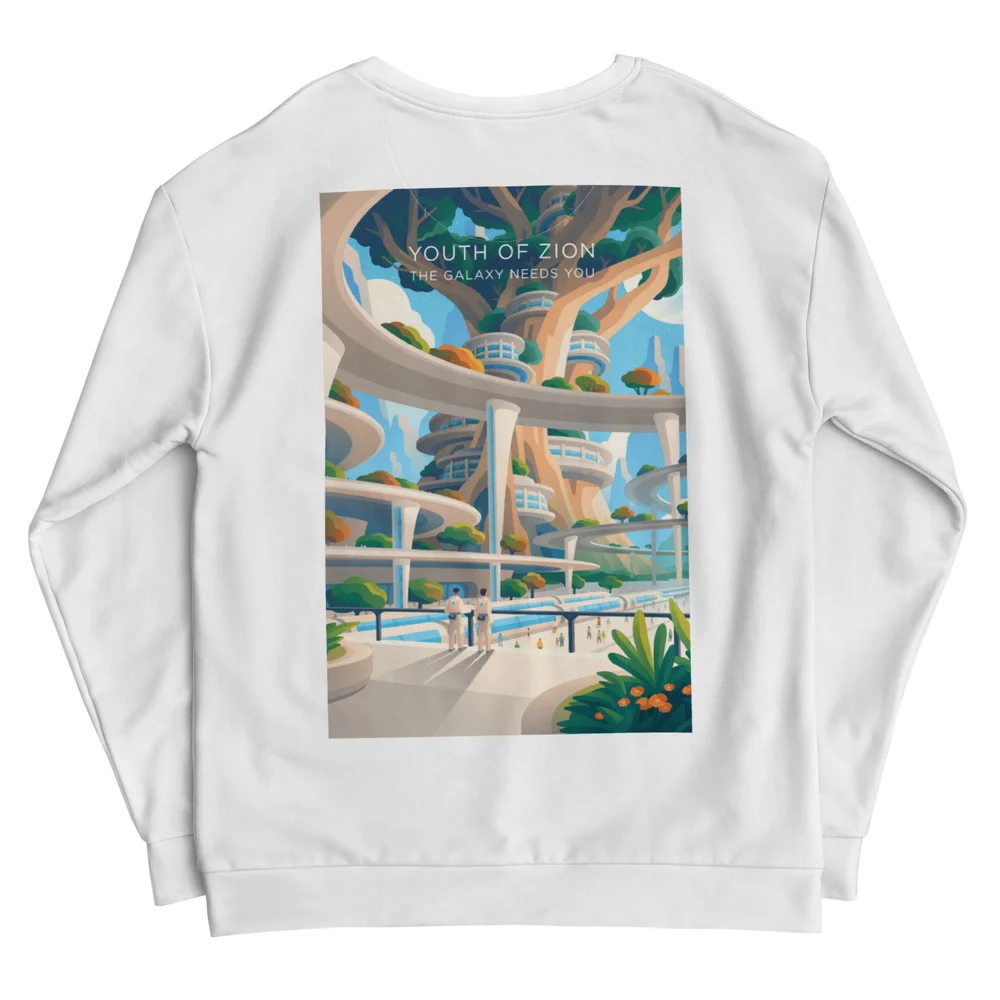 Youth of Zion Recycled Unisex Sweatshirt, back view with Youth of Zion poster art