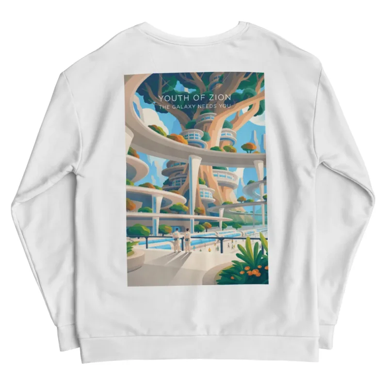 Youth of Zion Recycled Unisex Sweatshirt, back view with Youth of Zion poster art