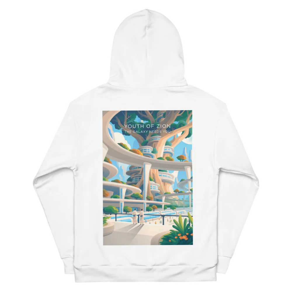 Youth of Zion Recycled Unisex Hoodie, back view with Youth of Zion poster art