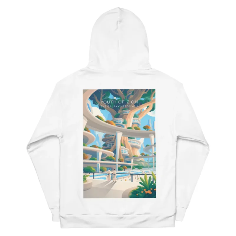 Youth of Zion Recycled Unisex Hoodie, back view with Youth of Zion poster art