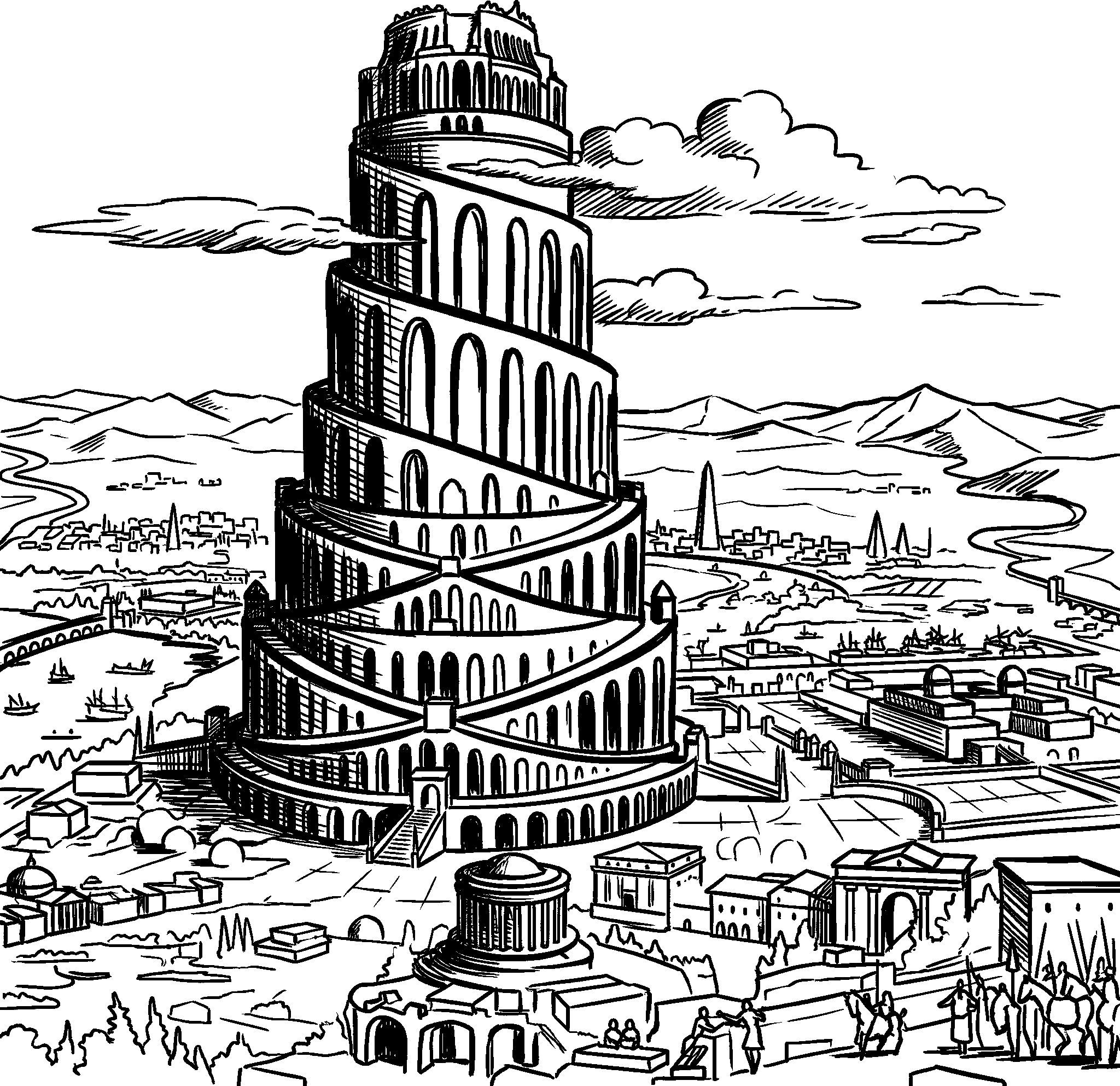 An artist's rendition of the Tower of Babel story from Genesis